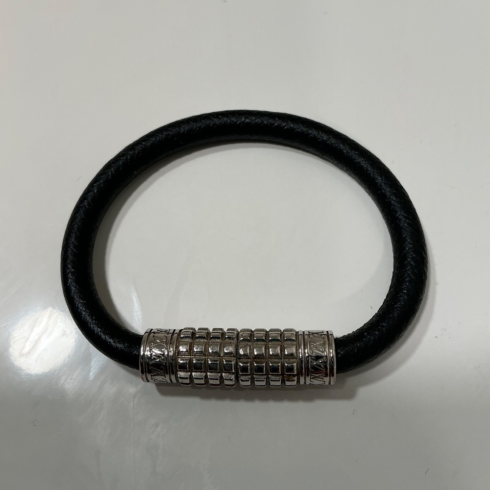 Louis Vuitton digit bracelet black leather silver hardware - Picture 3 of 6